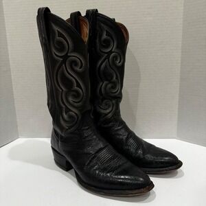 Tony Lama Mens 8 D Black Western Cowboy Boots Leather with Stitching 75678